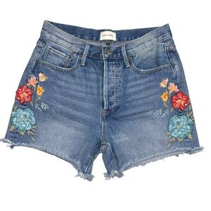 Driftwood | Goldie Embroidered Denim Shorts | Size 26 (29” Waist)